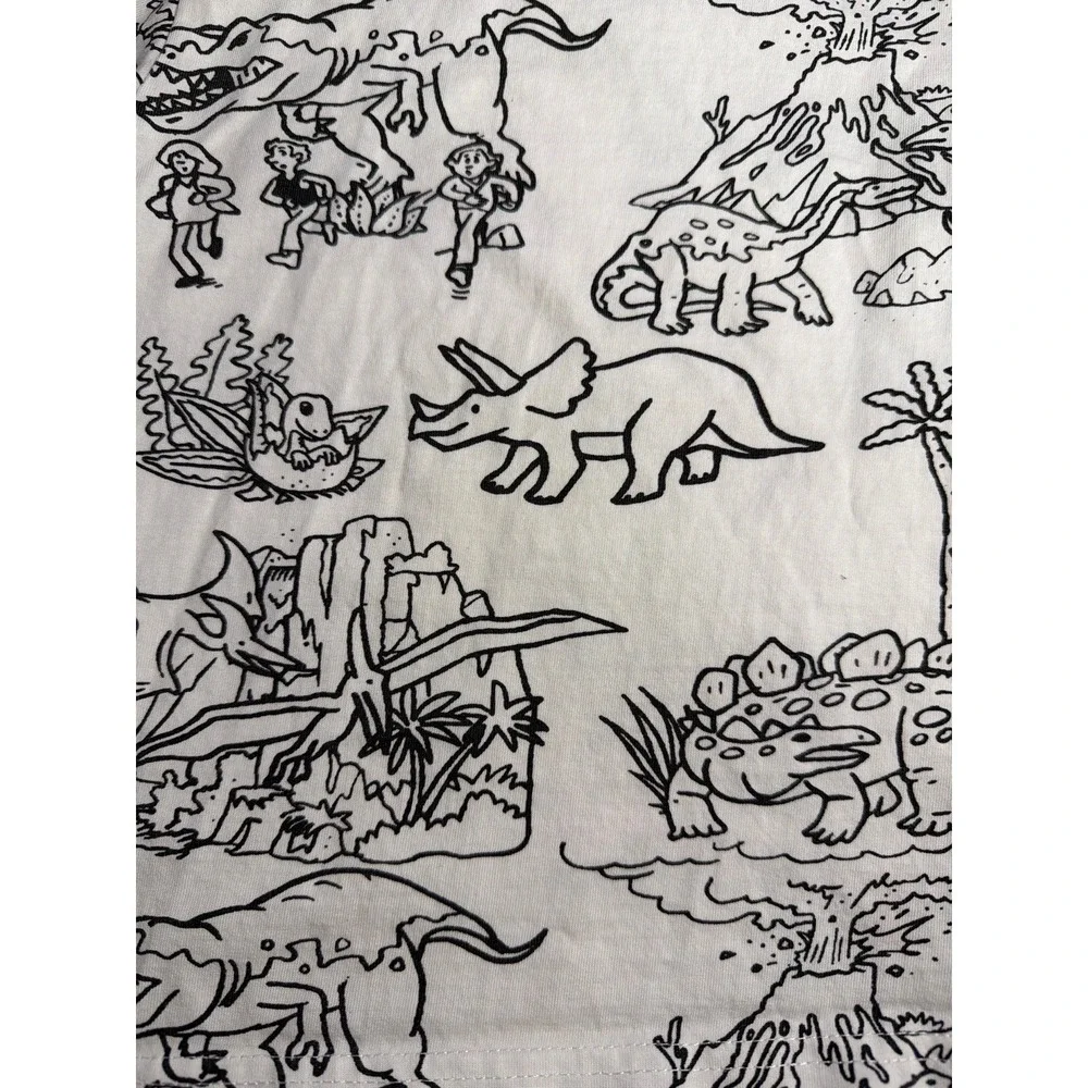 Eat Sleep Doodle Dinosaur Pajama Top Kids Size‎ 5T Black White Cotton